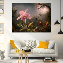 Heade Martin Johnson  Cattleya Orchid and Three Brazilian Hummingbirds Πίνακας σε καμβά