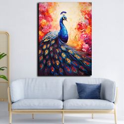 Peacock with colorful flowers πίνακας σε καμβά
