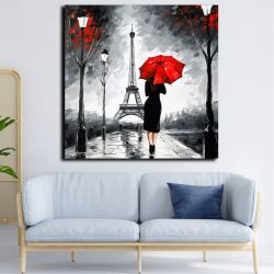 The woman with the red umbrella in the Eiffel tower πίνακας σε καμβά