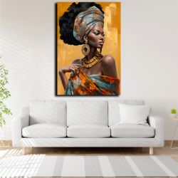 AFRICAN WOMAN WITH FANTASTIC COLOURS Πίνακας σε καμβά