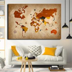 world map vintage πίνακας σε καμβά