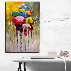 Πολύχρωμες ομπρέλες στην βροχή πίνακας σε καμβά