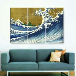 Hokusai The Big wave colours Τριπλός Multipanel Πίνακας σε Καμβά Κατσουσίκα Χοκουσάι