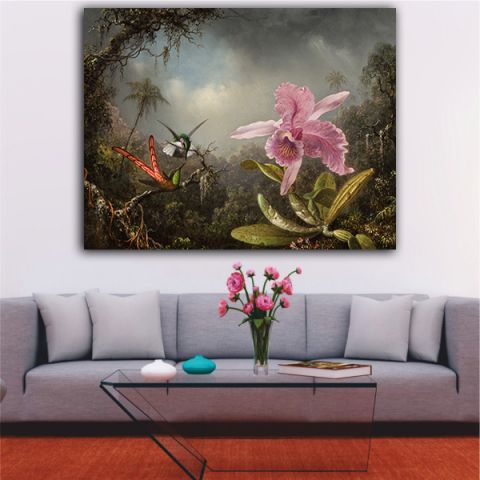 Heade Martin Johnson  Orchid with Two Hummingbirds Πίνακας σε καμβά
