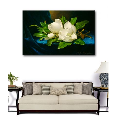 Martin Johnson Heade Giant Magnolias on a Blue Velvet Cloth Αντίγραφο Σε Πίνακα Καμβά