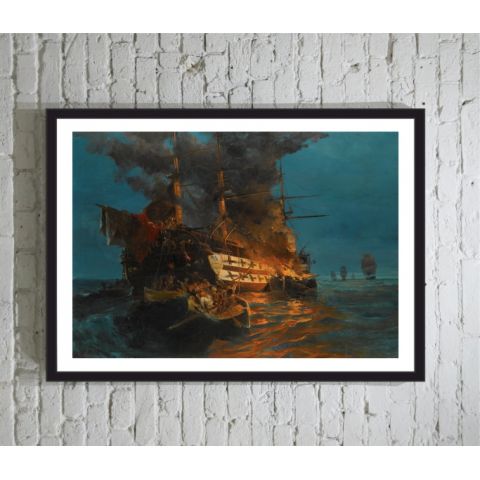 Βολανάκης Το κάψιμο τουρκικής φρεγάτας poster κορνιζα