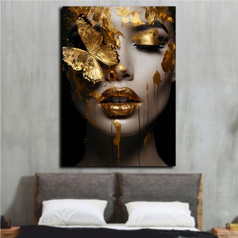 Golden face of a woman πίνακας σε καμβά
