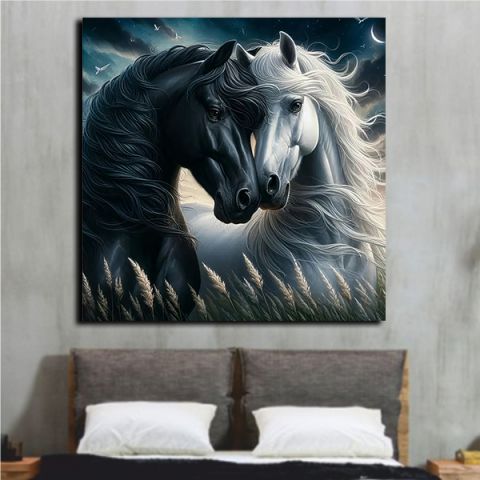 Horses Black and White πινακας σε καμβα
