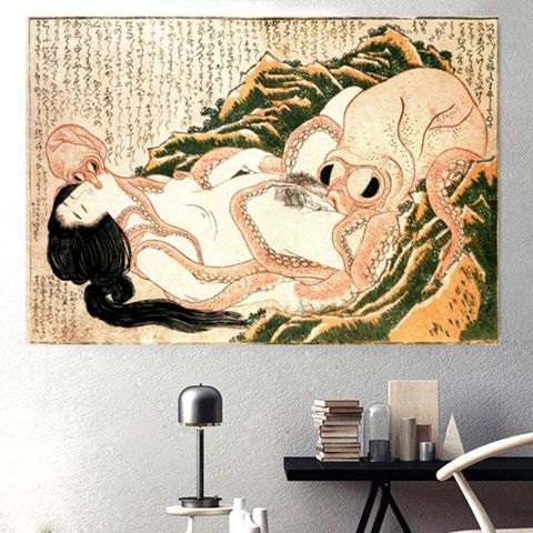 Hokusai Tako to ama retouched Κατσουσίκα Χοκουσάι Πίνακας σε Καμβά